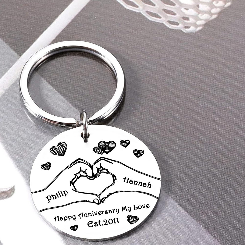 Couple Photo Keychain Customised 2 Names & Date Keyring Anniversary Gifts - Happy Anniversary My Love-Jessemade AU