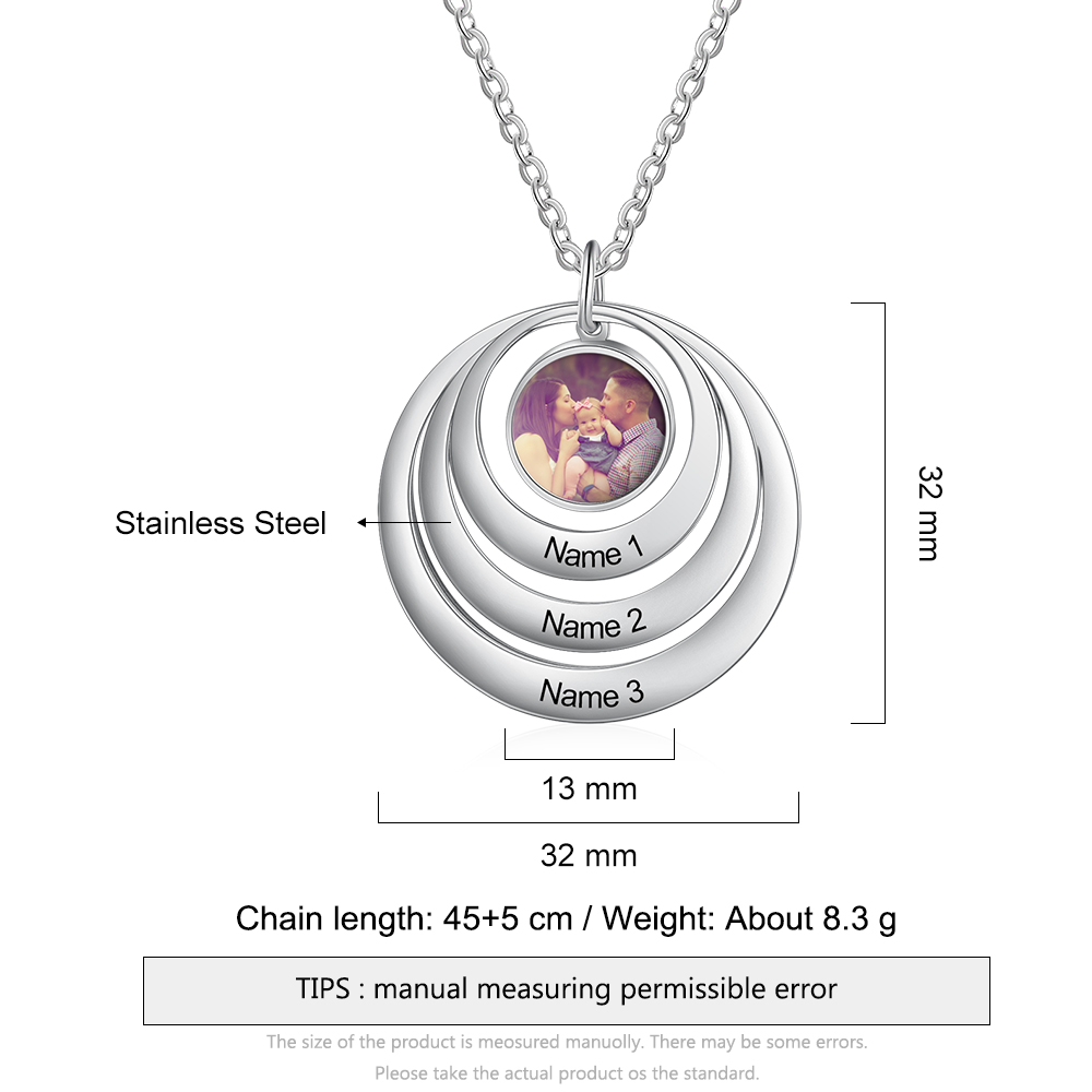 Personalised Family Circles Necklace Engraved 3 Names Photo Necklace Gifts for Her-Jessemade AU