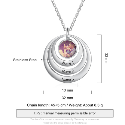 Personalised Family Circles Necklace Engraved 3 Names Photo Necklace Gifts for Her-Jessemade AU