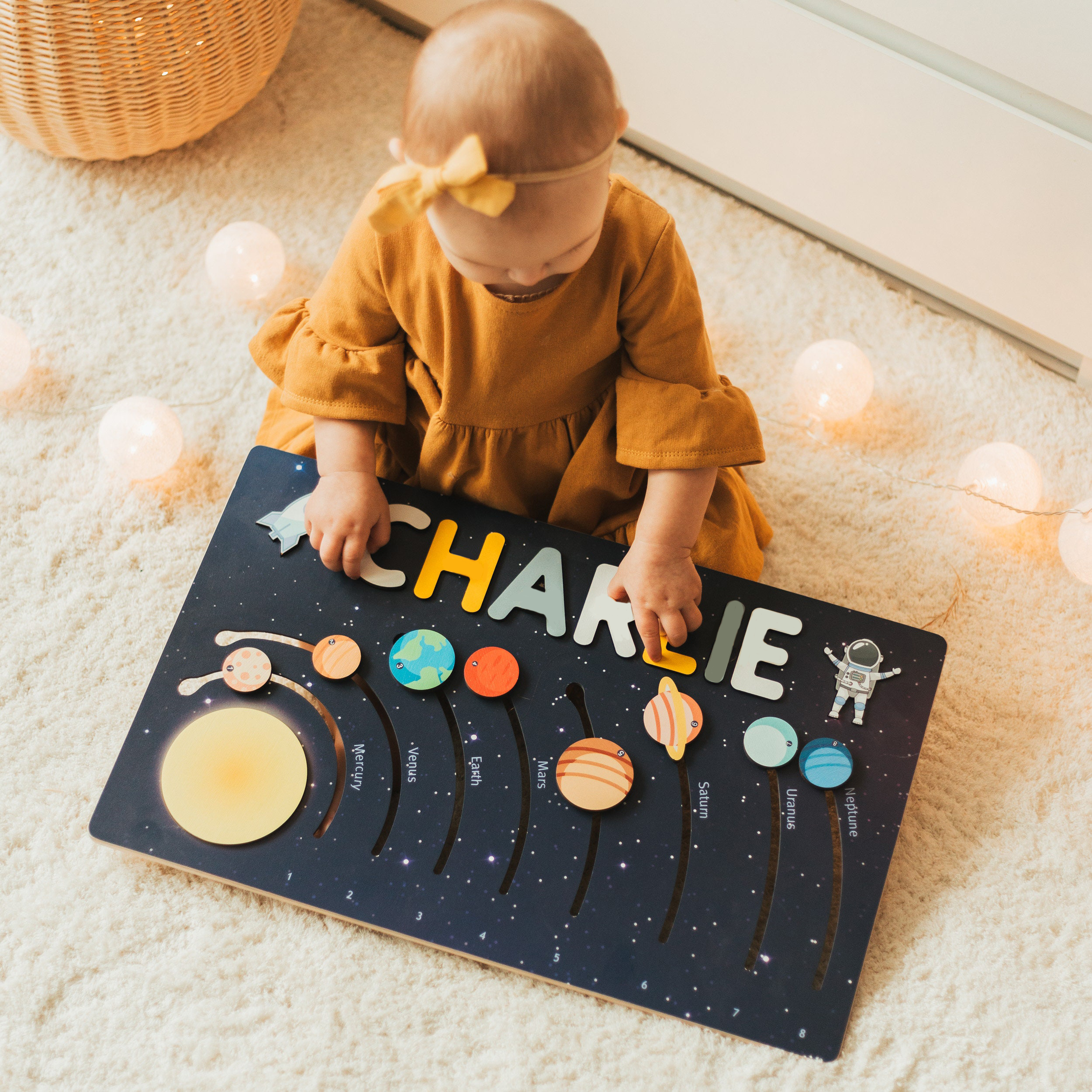 Wooden Slideable Planet Name Puzzles Personalised Space Educational Toys for Toddlers-Jessemade AU