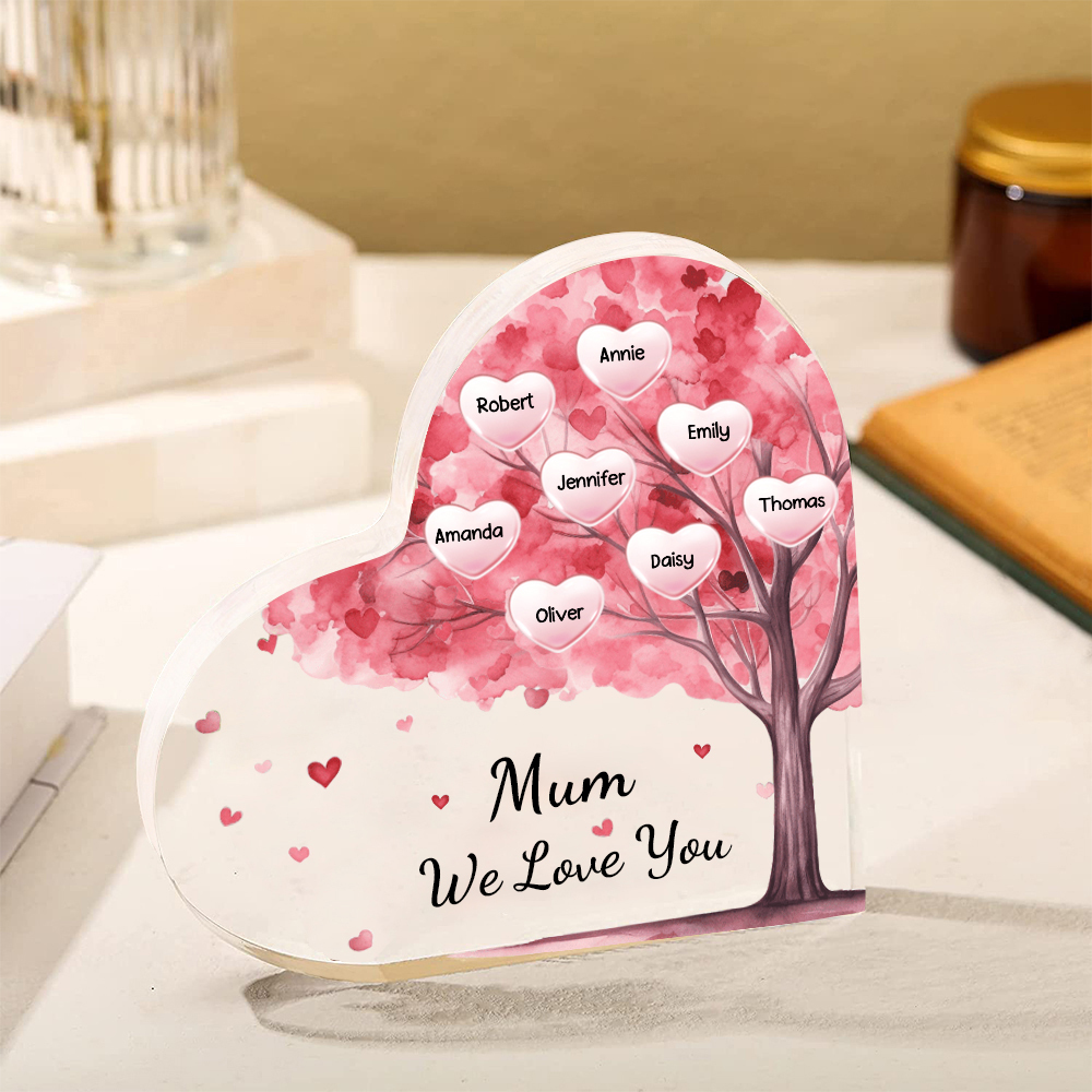 8 Names - Personalised Acrylic Heart Keepsake Custom Text Pink Tree Ornaments Gifts for Grandma/Mother-Jessemade AU