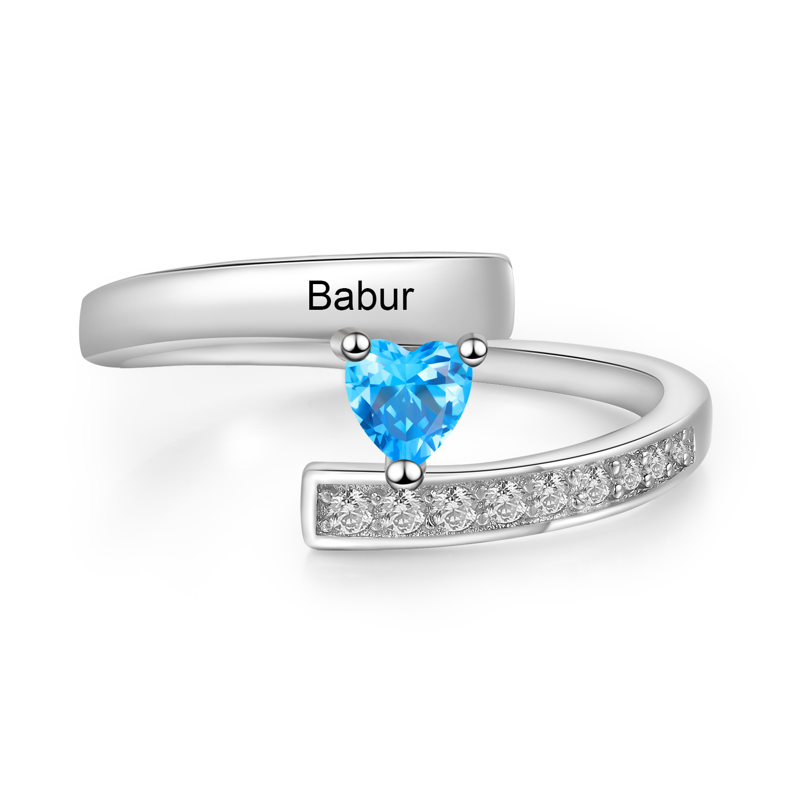 Personalised Heart Birthstone Ring Customised Name Ring Gift for Women Girls-Jessemade AU