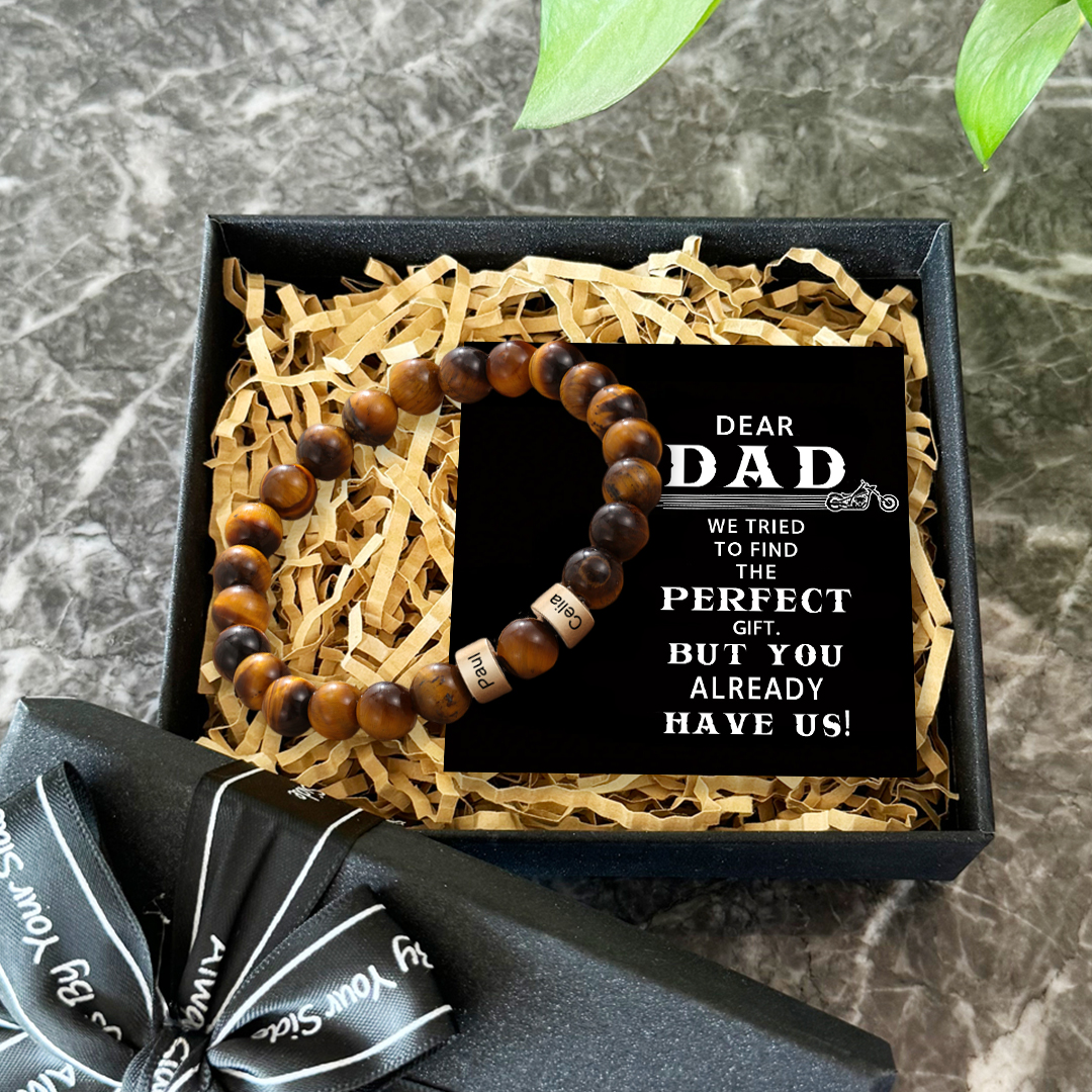Tiger's Eye Men Bead Bracelet Personalised 2 Names Beaded Warp Bracelet Gift For Dad-Jessemade AU