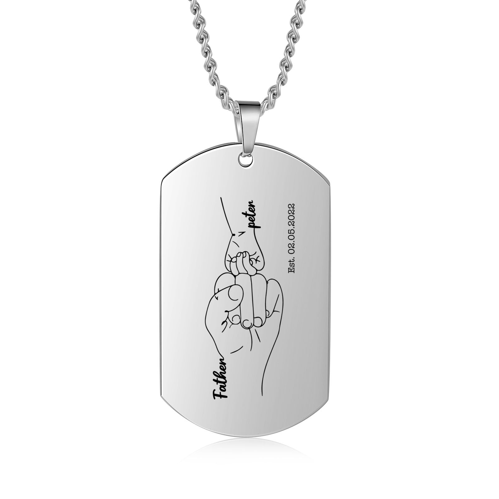 Custom Fist Bump Family Necklace with 1 Kid's Names Personalised Photo Dog Tag Necklace Father's Day Gifts-Jessemade AU