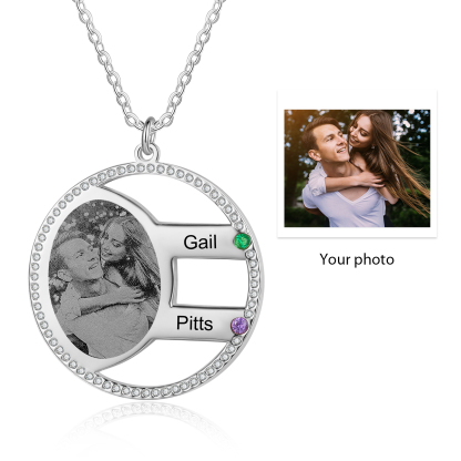 Personalised Photo Necklace Custom 2 Names Birthstone Necklace for Women-Jessemade AU
