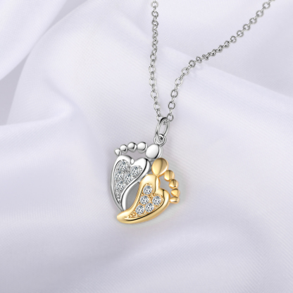 Personalised Baby Feet Necklace With 2 Birthstones Engraved Names Gift For Women-Jessemade AU