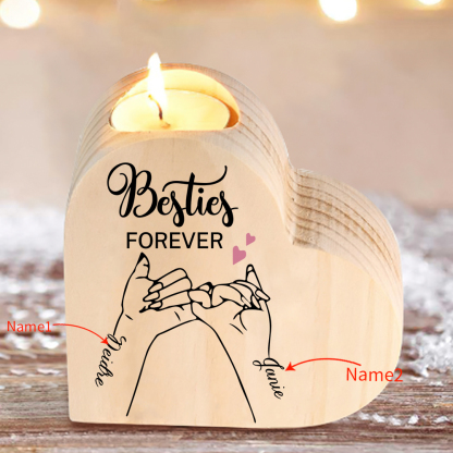 Besties Forever Wooden Candle Holder Customised 2 Names Pinky Swear Candlesticks -Jessemade AU
