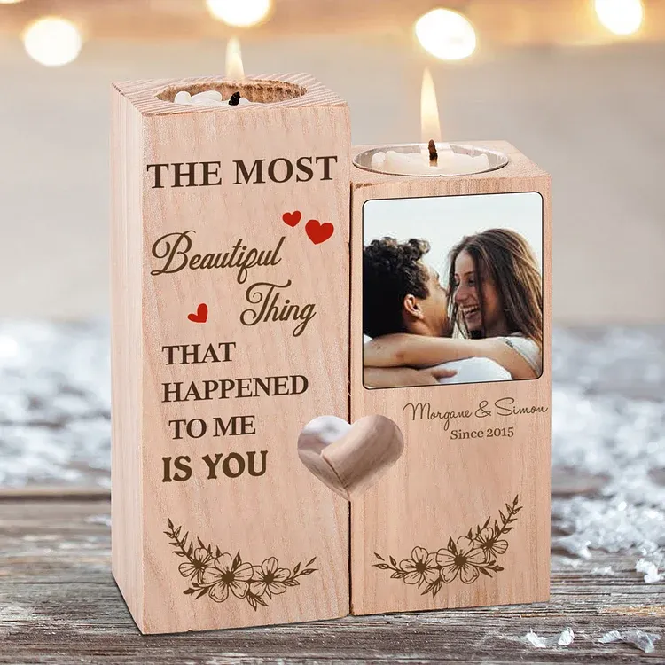 Personalised Couple Heart Candle Holder Engrave Photo Wooden Candlesticks Valentines Gift-Jessemade AU