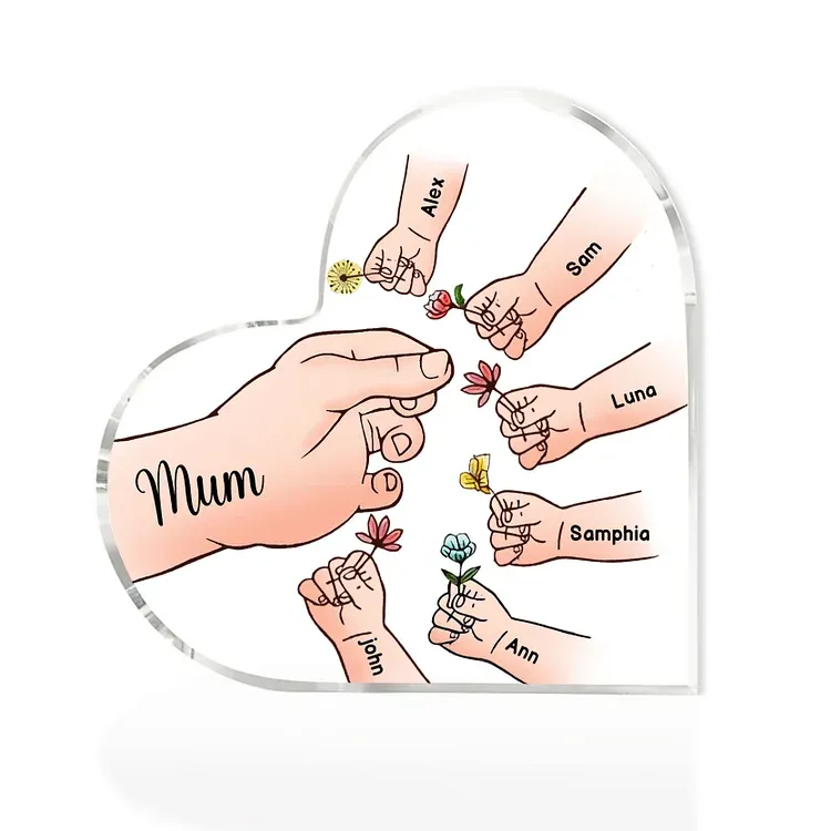 7 Names - Personalised Acrylic Heart Keepsake Handing Flowers to Mother Ornaments Gifts for Grandma/Mother-Jessemade AU