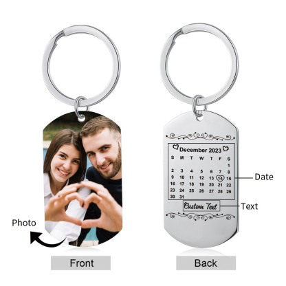 Couple Photo Keychain Customised Text & Date Keyring Calendar Valentine's Day Gifts for Him/Her-Jessemade AU