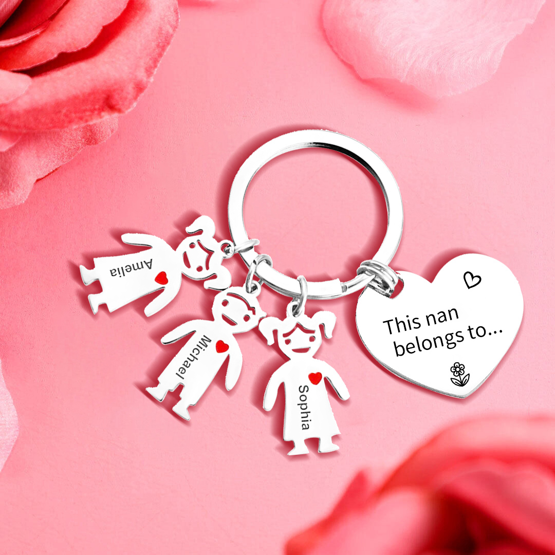 3 Names - Personalised Keychain with Kid Charm Engraved Names Keychain Heart Mother's Day Gift for Mum/Nan-Jessemade AU