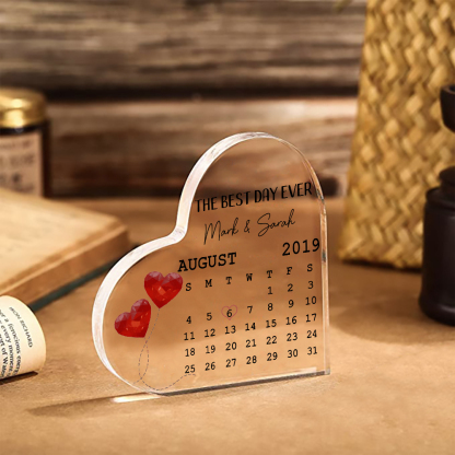 Couple Acrylic Heart Keepsake Custom 2 Names & Date & Text Calendar Ornament Valentine's Day Gift -  The Best Day Ever-Jessemade AU