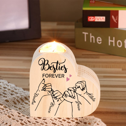 Besties Forever Wooden Candle Holder Customised 4 Names Pinky Swear Candlesticks -Jessemade AU
