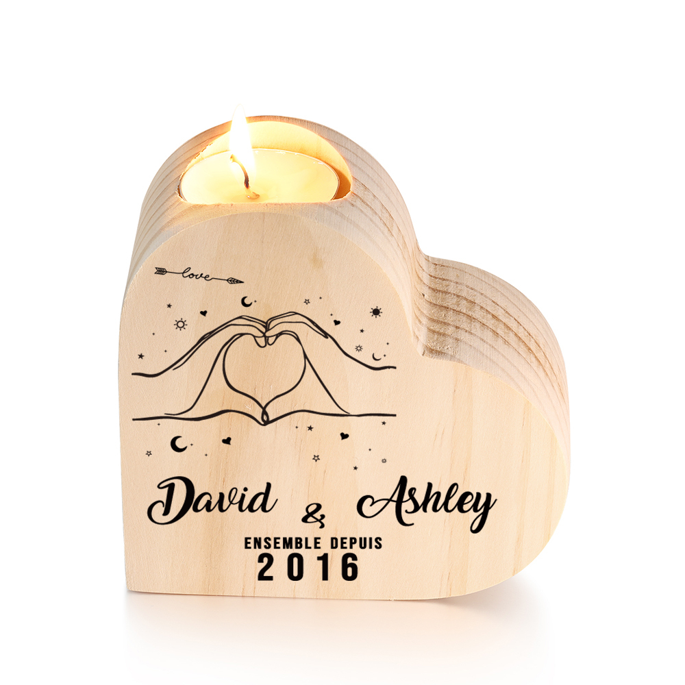 For Couple-Personalised Wooden Heart Candle Holder Heart Promise Candlesticks-Jessemade AU