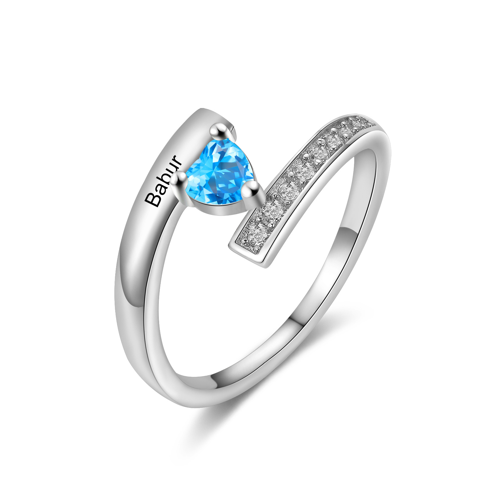 Personalised Heart Birthstone Ring Customised Name Ring Gift for Women Girls-Jessemade AU