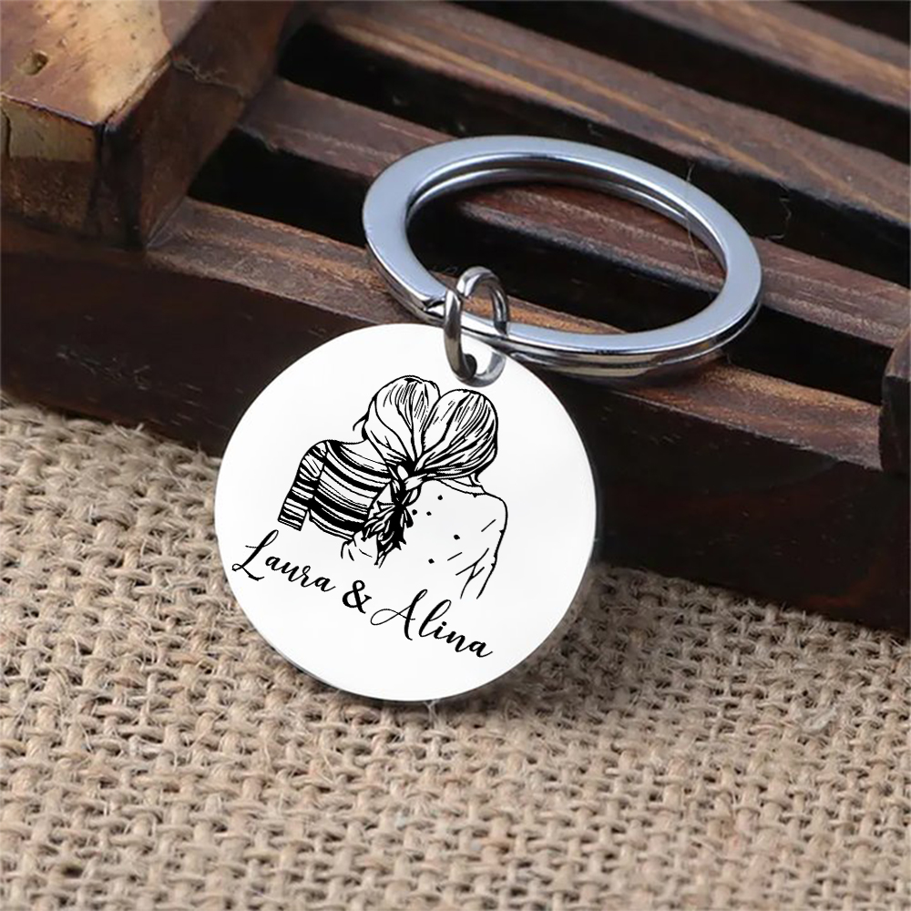 To My Sister Circle Keyring Custom 2 Names Metal Keychain Personalised Gift For Besties/Friends-Jessemade AU