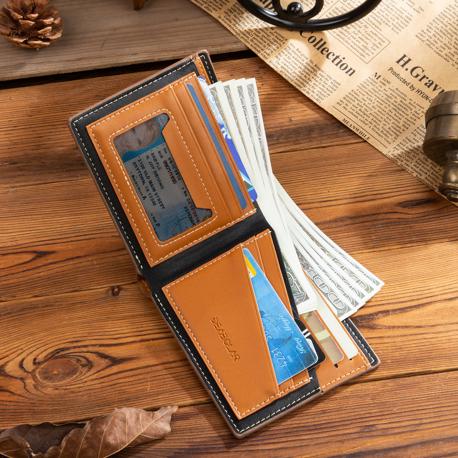 Personalised Leather Wallet Engraved Photo Folding Wallet Short Purse Love Gifts For Him-Jessemade AU