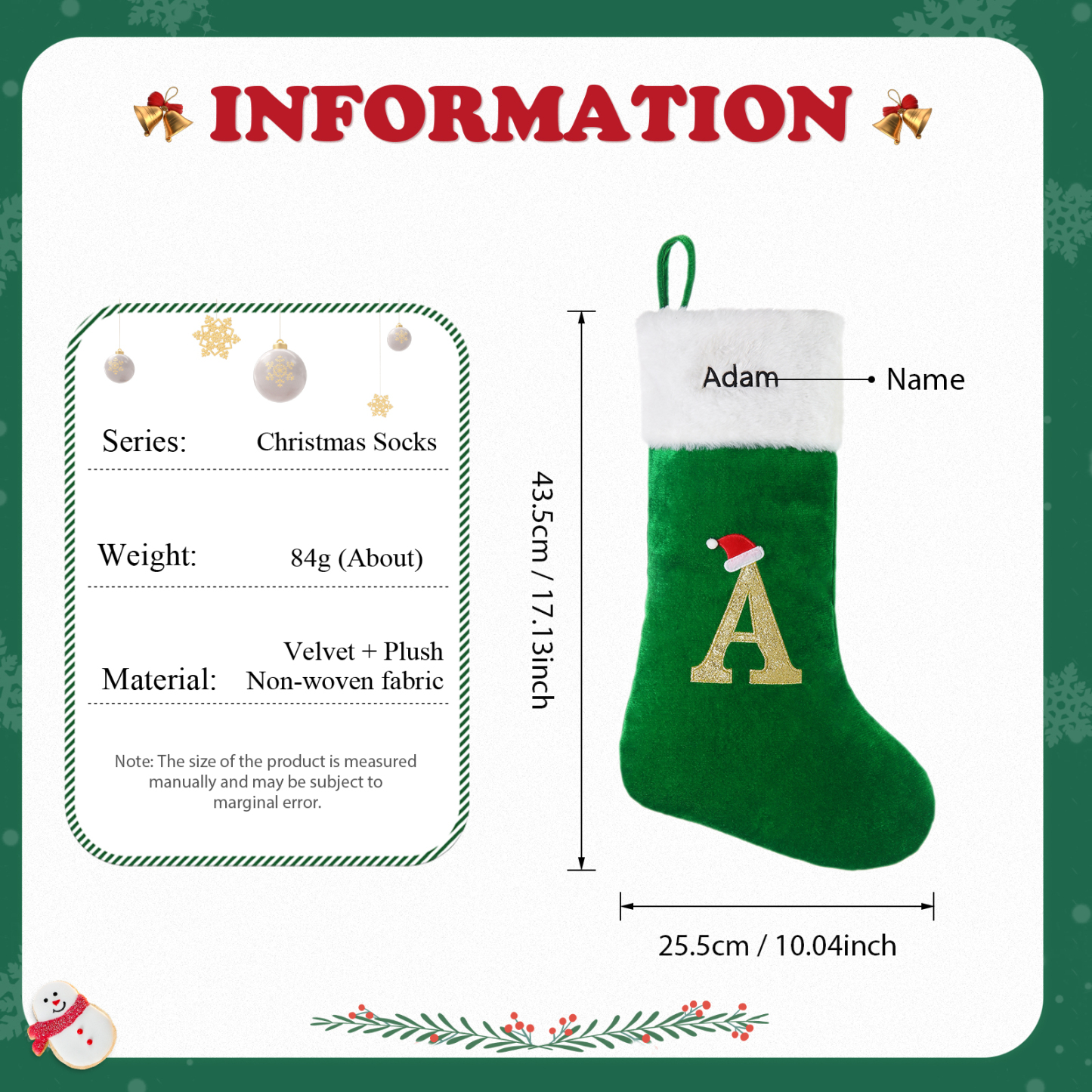 Christmas Letter Stockings Ornaments Custom 1 Name Fireplace Sock Decor Personalised Gifts for Family Friends-Jessemade AU