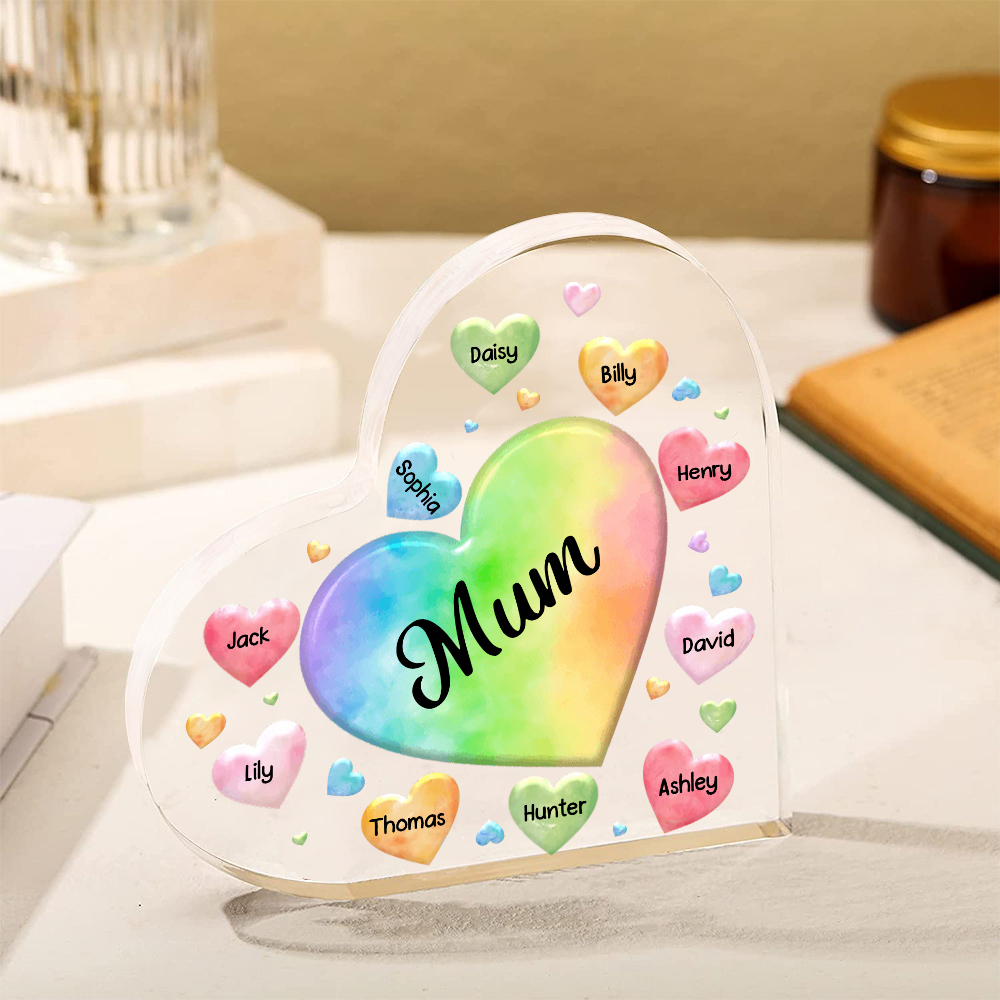 10 Names - Personalised Acrylic Heart Keepsake Custom Text Colourful Hearts Ornament Gift for Mother/Grandma-Jessemade AU