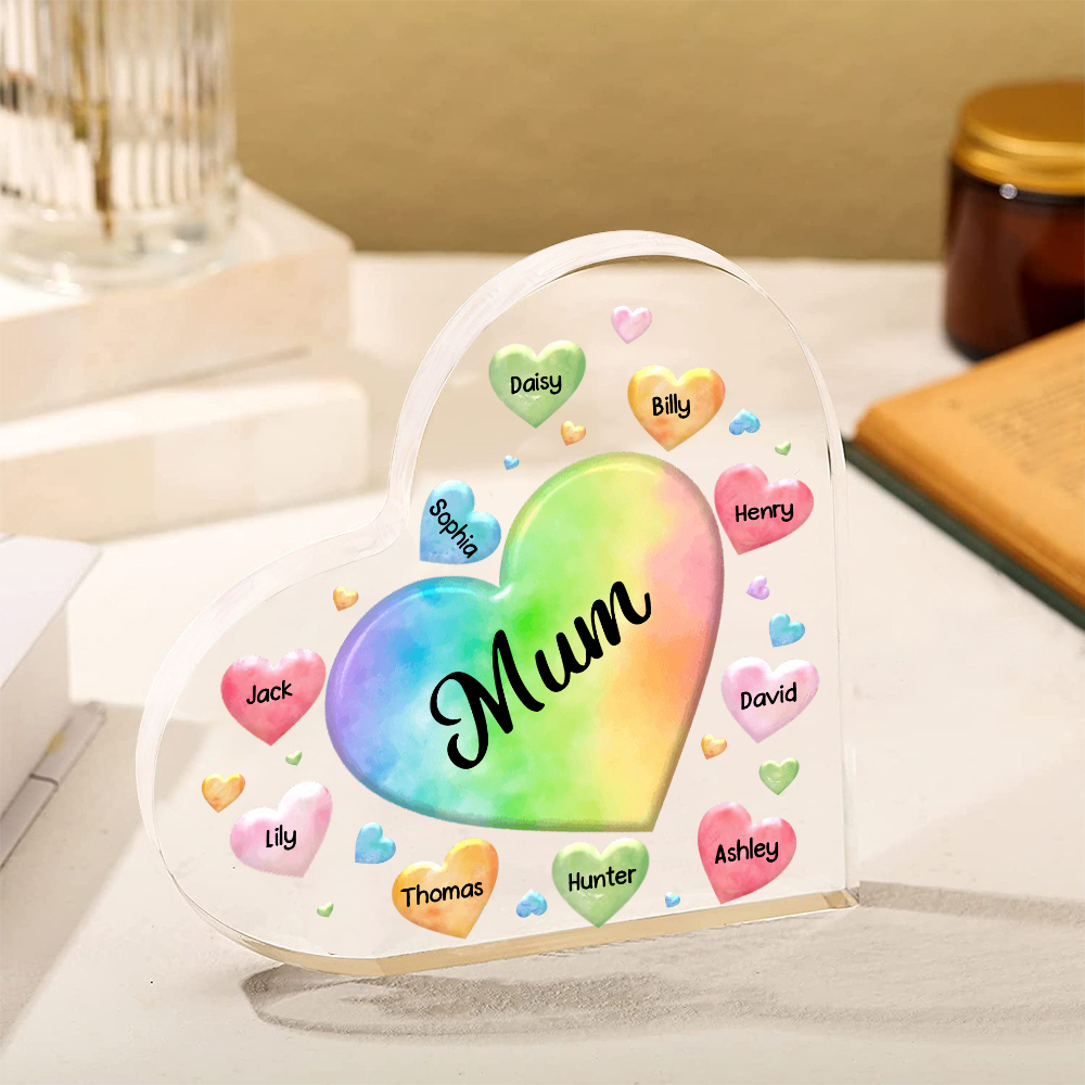 10 Names - Personalised Acrylic Heart Keepsake Custom Text Colourful Hearts Ornament Gift for Mother/Grandma-Jessemade AU