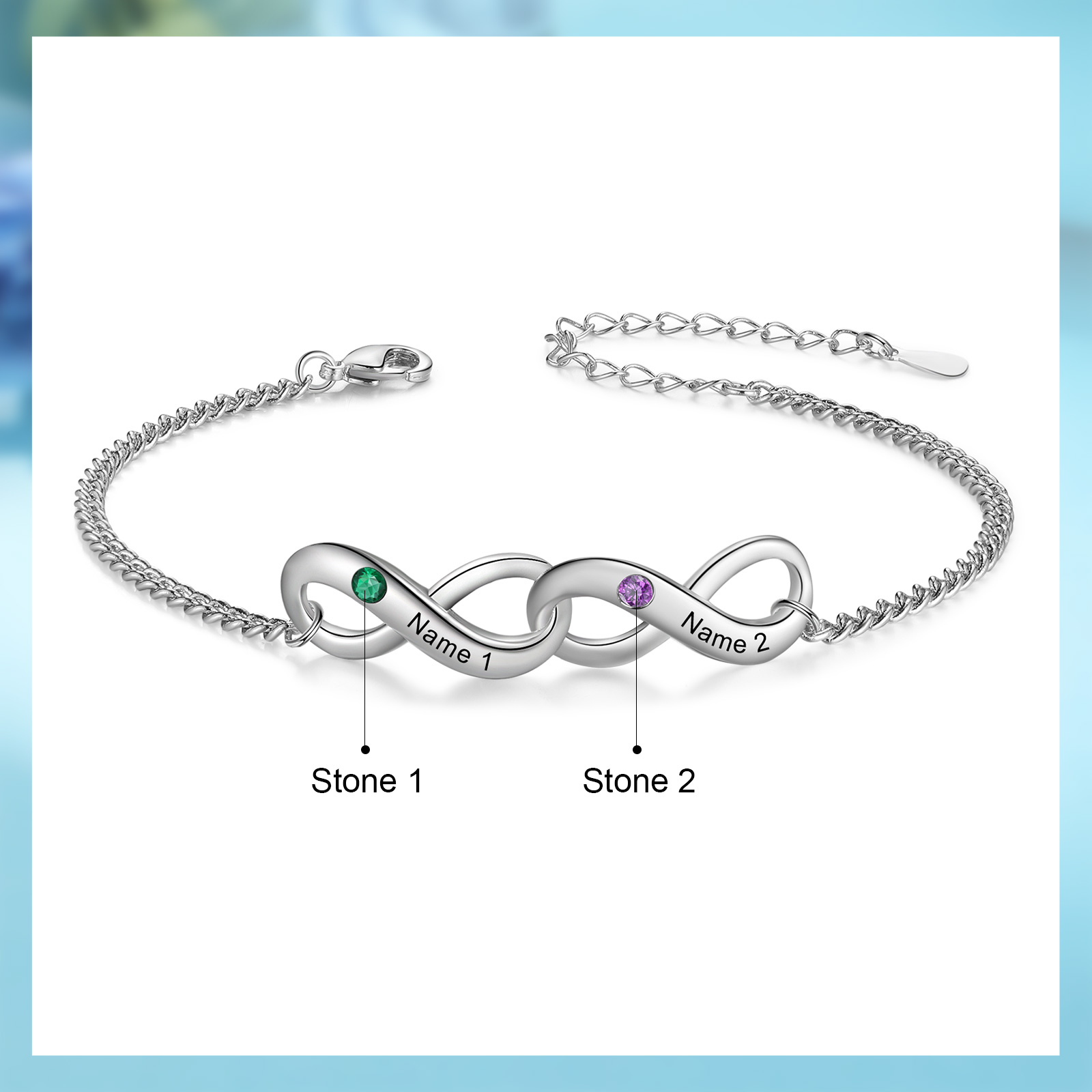 Personalised Infinity Bracelet Custom 2 Birthstones & 2 Names Bracelet Birthday Gift for Her-Jessemade AU
