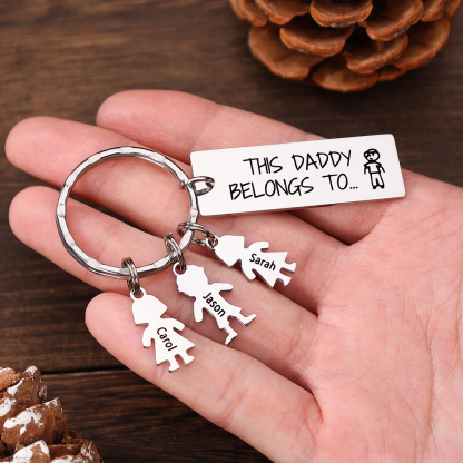 Personalised Keychain with 5 Kid Charms Father's Day Gift "This Daddy Belongs To" Custom Family Keyring-Jessemade AU