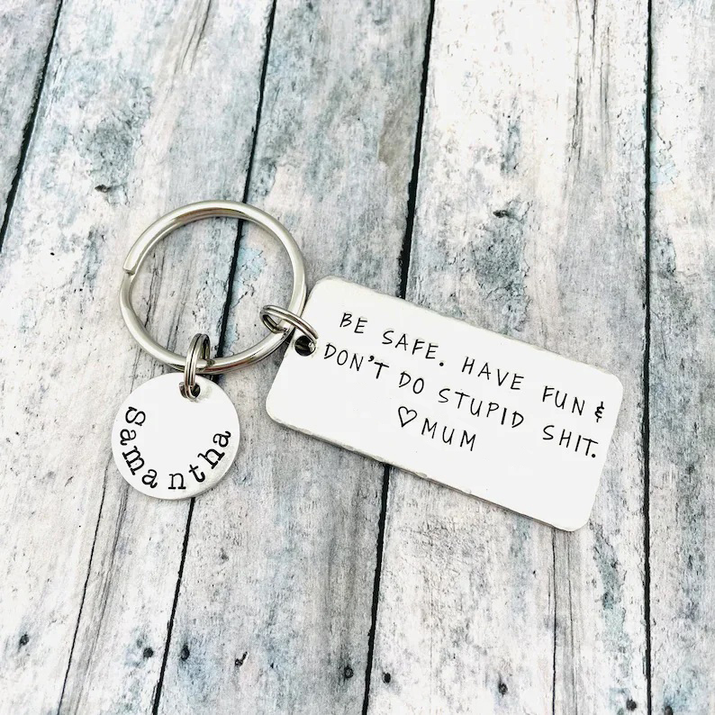 Personalised Name Don't Do Stupid Keychain for Teenager New Driver Gift