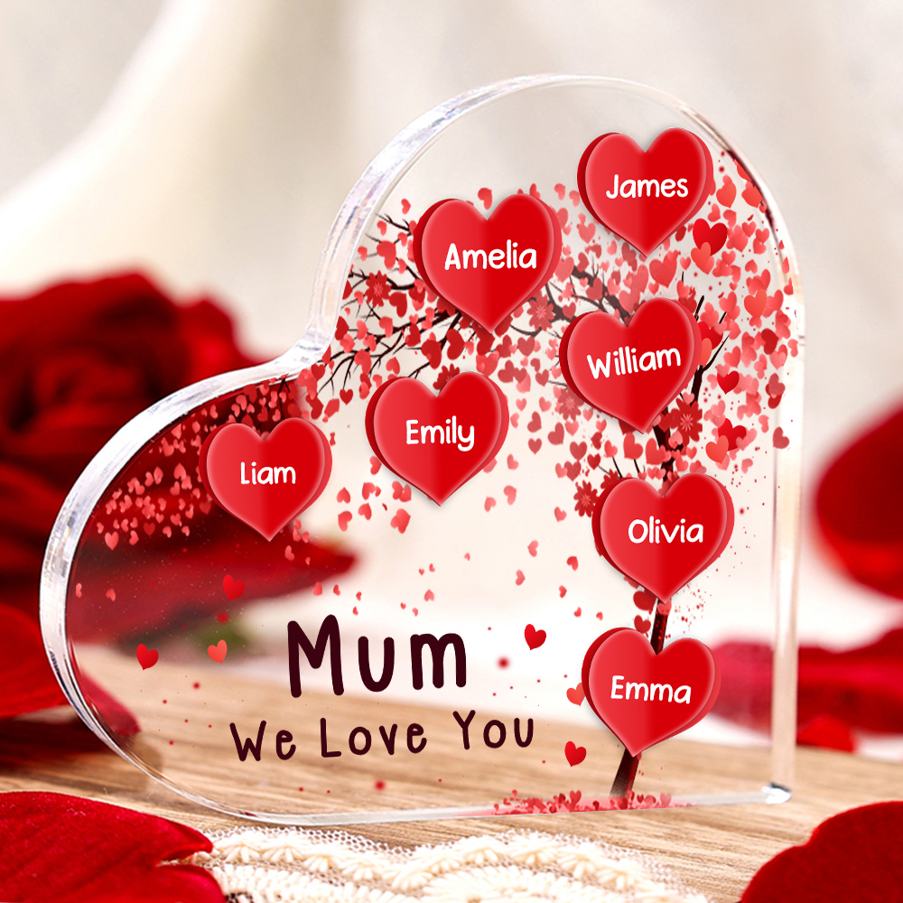 7 Names - Personalised Acrylic Heart Keepsake Custom Text Red Tree Ornaments Gifts for Grandma/Mother-Jessemade AU