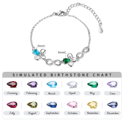 Personalised Butterfly Bracelet With 2 Birthstones Custom Names Bracelet Gift For Women-Jessemade AU