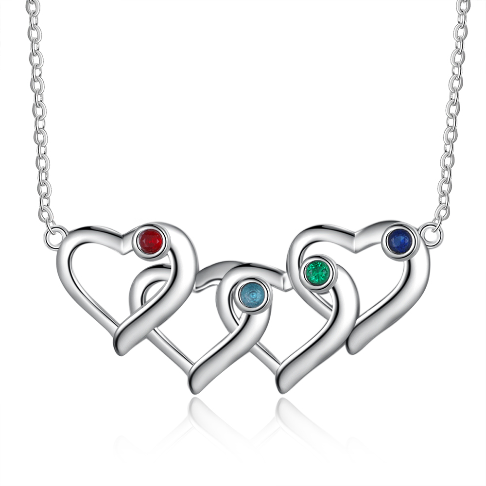 Personalised Heart Necklace With 4 Birthstones Engraved Names Gift For Her-Jessemade AU