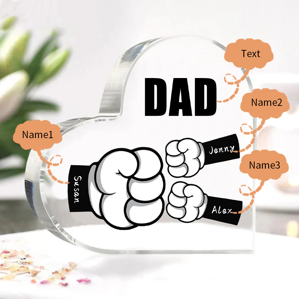Personalised Acrylic Heart Keepsake Custom 3 Names & 1 Text Fist Bump Ornaments Gifts for Dad/Grandpa-Jessemade AU