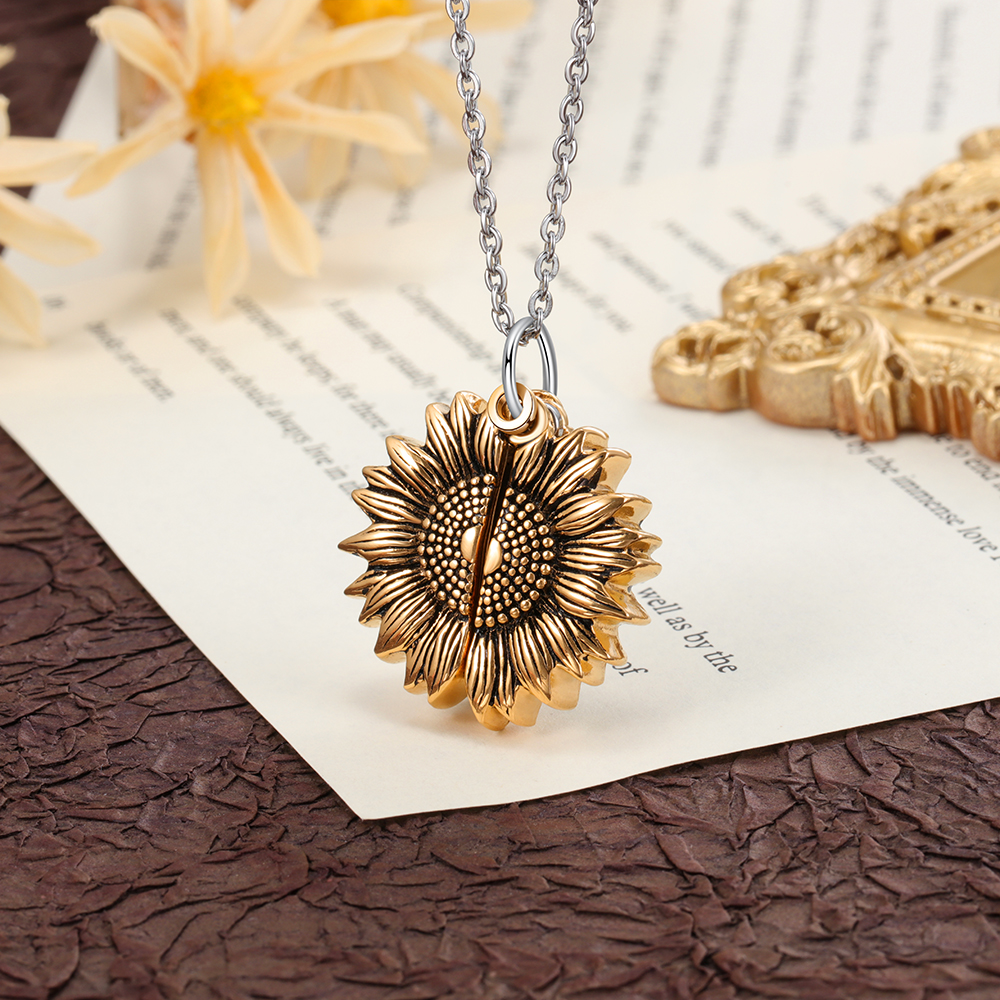 Personalised Open Locket Sunflower Photo Necklace With Engraving "You Are My Sunshine"-Jessemade AU