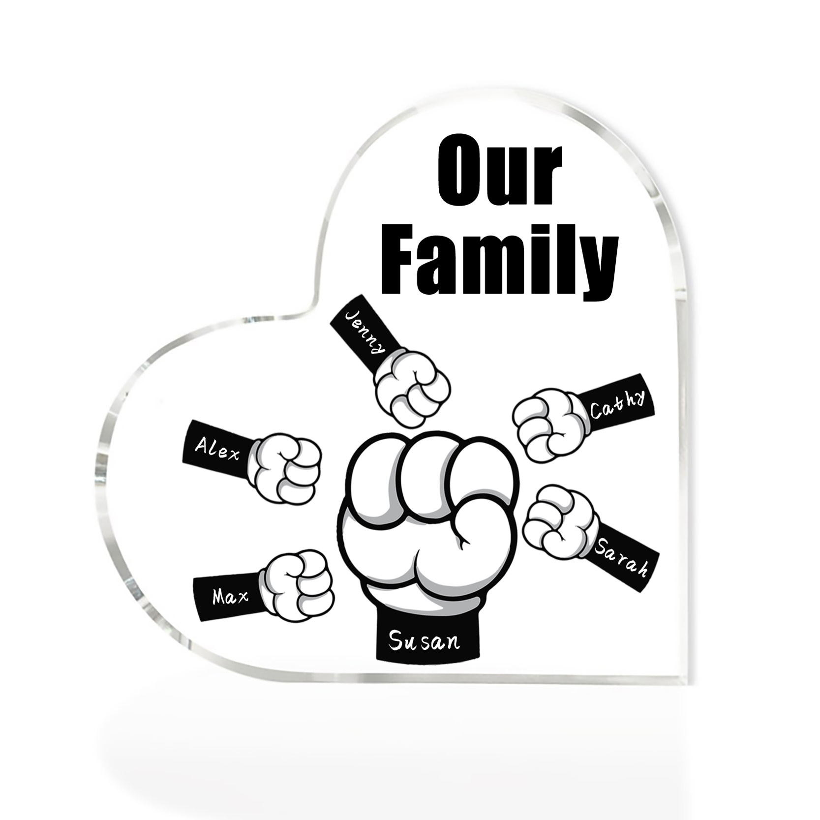 Personalised Acrylic Heart Keepsake Custom 6 Names & 1 Text Fist Bump Ornaments Gifts for Dad/Grandpa-Jessemade AU