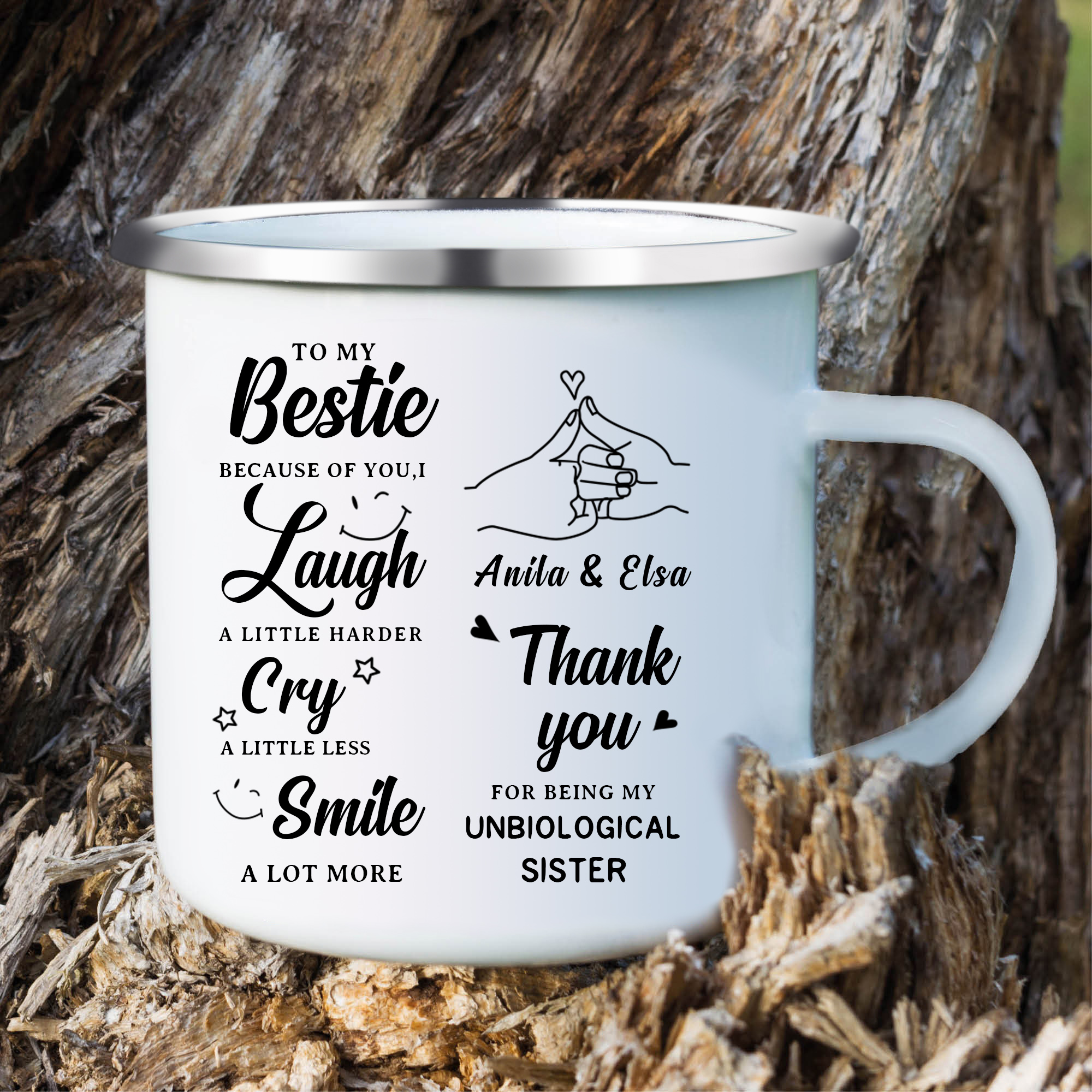 To My Bestie Photo Mugs Customised 2 Names Enamel Cup - Thank You For Being My Unbiological Sister-Jessemade AU