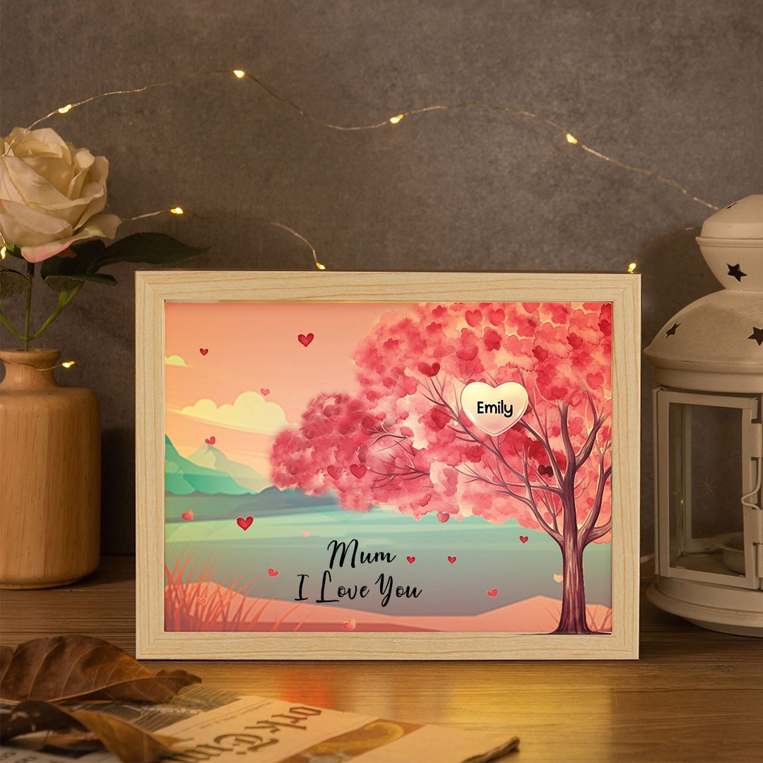 Personalised Frame Night Light Custom 1 Text & 1 Name Pink Family Tree Ornament Gifts for Mother/Grandma-Jessemade AU