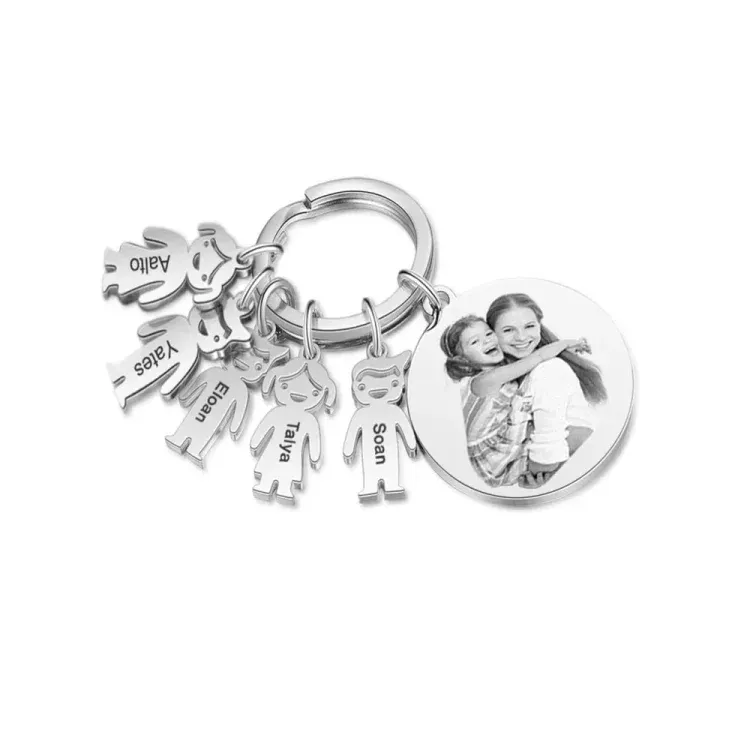 5 Names - Personalised Photo Keychain with Kid Charm Custom Text Keyring Gifts for Father/Mother-Jessemade AU