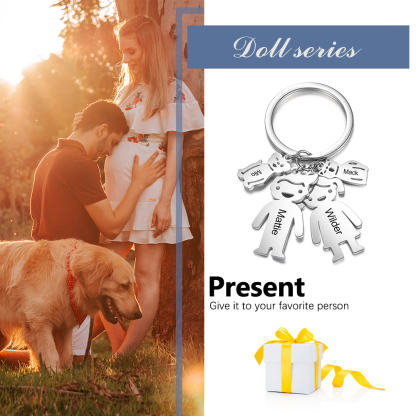 Personalised Kids Charm Keychain Engraved 4 Names Key Chain Gifts For Father-Jessemade AU