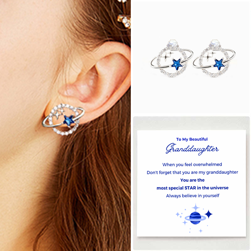 To My Beautiful Granddaughter Moon & Stars Planet Earrings-Jessemade AU