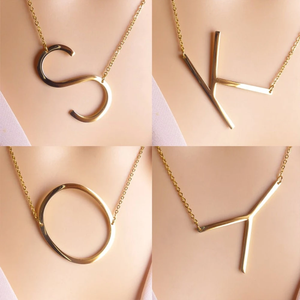 Personalised Big Letter Necklace Custom 1 Letter Gift For Her