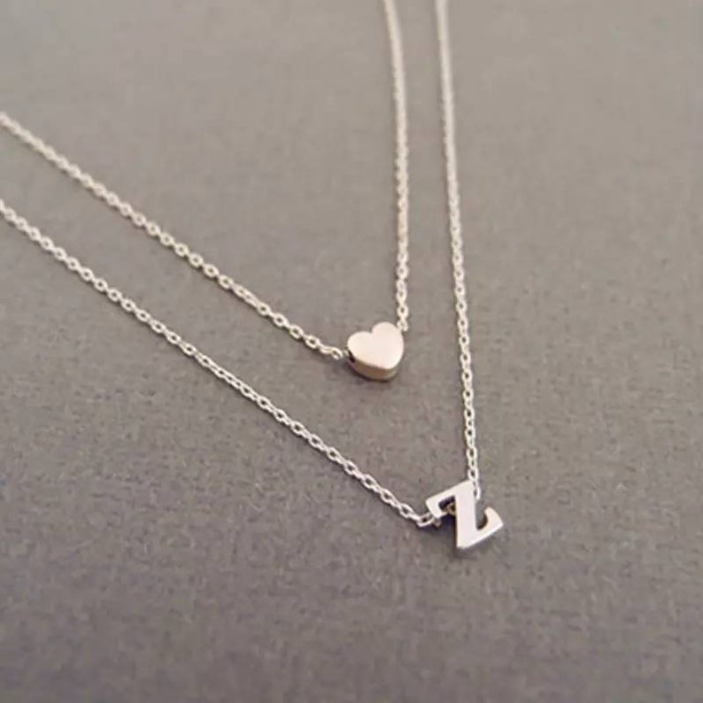 Double Layered Heart Necklace-Personalised Letter Necklace Gifts for her