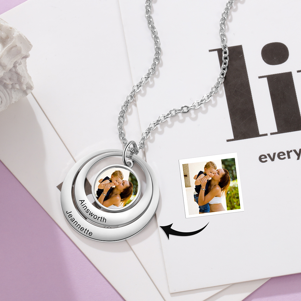 Personalised Family Circles Necklace Engraved 2 Names Photo Necklace Gifts for Her-Jessemade AU