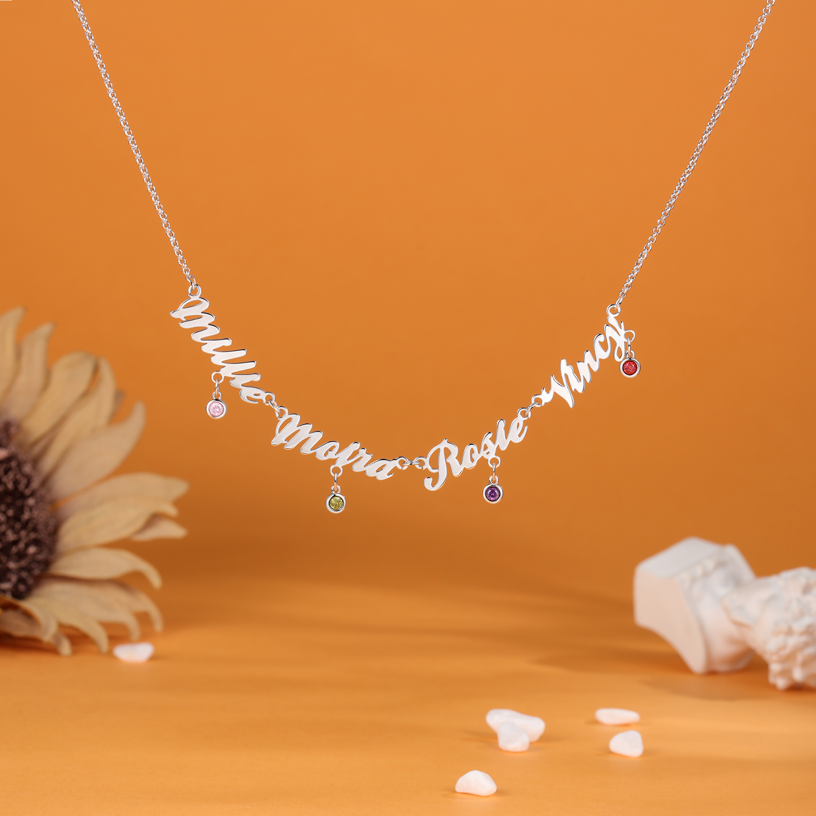 Personalised Necklace With Birthstones Custom 4 Names Necklace Gift For Women-Jessemade AU