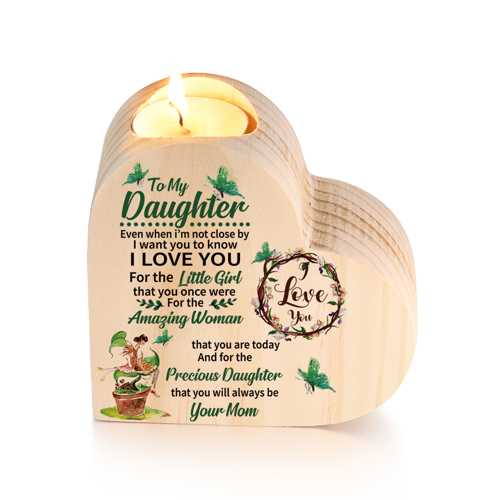 To My Daughter Wooden Heart Candle Holder "I love you" Gifts For Daughter-Jessemade AU