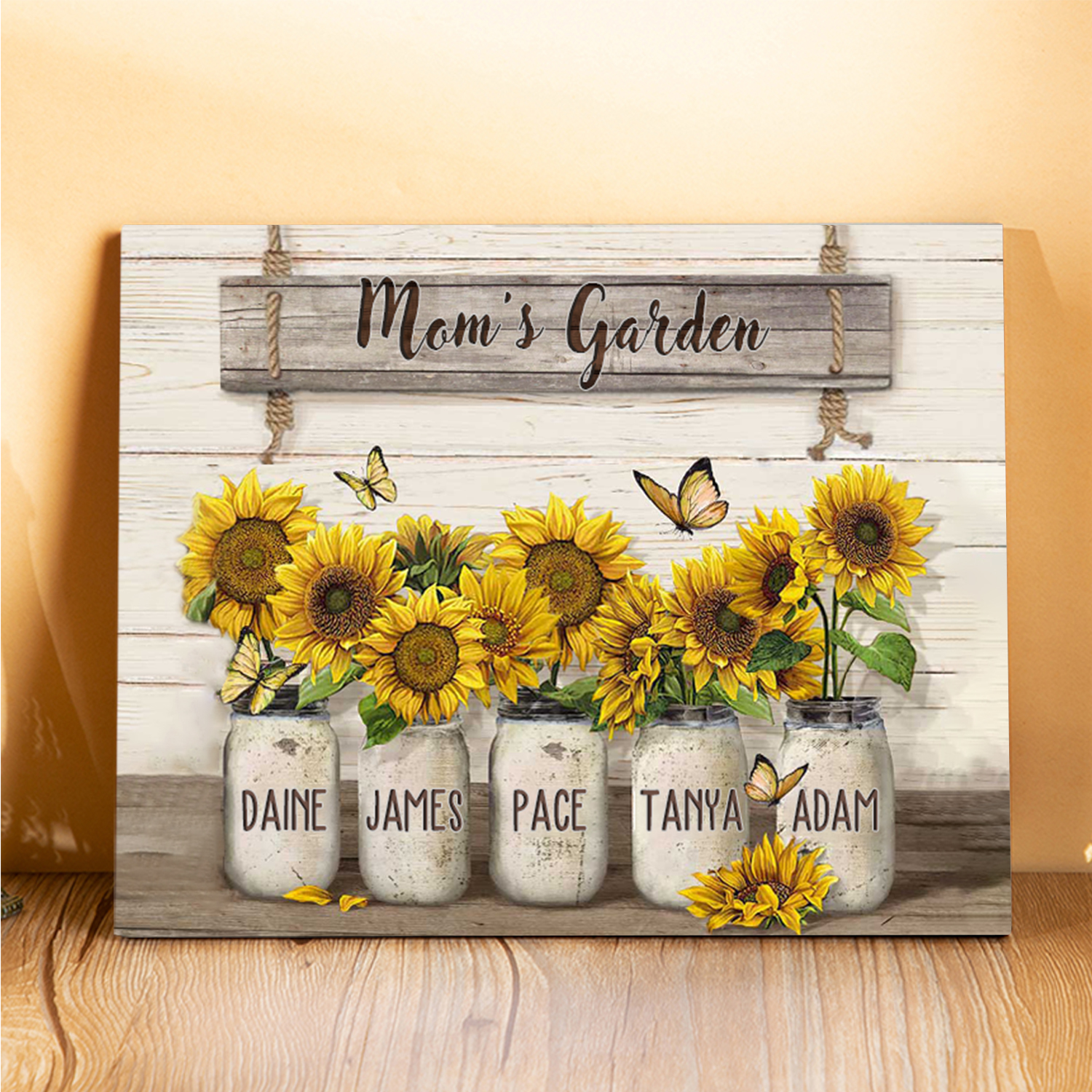 5 Names - Personalised Wooden Plaque Sunflowers Customised with Text Home Decoration Gift for Mother/Grandma-Jessemade AU