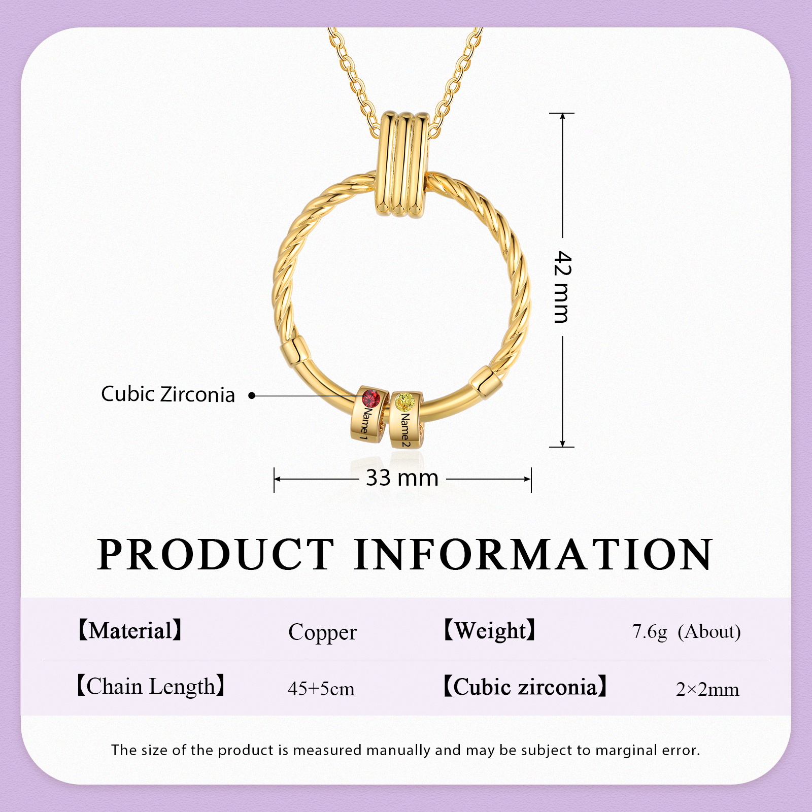 2 Names - Personalised Circle Pendant Necklace Custom Birthstones & Names Necklace Birthday Gift for Her-Jessemade AU