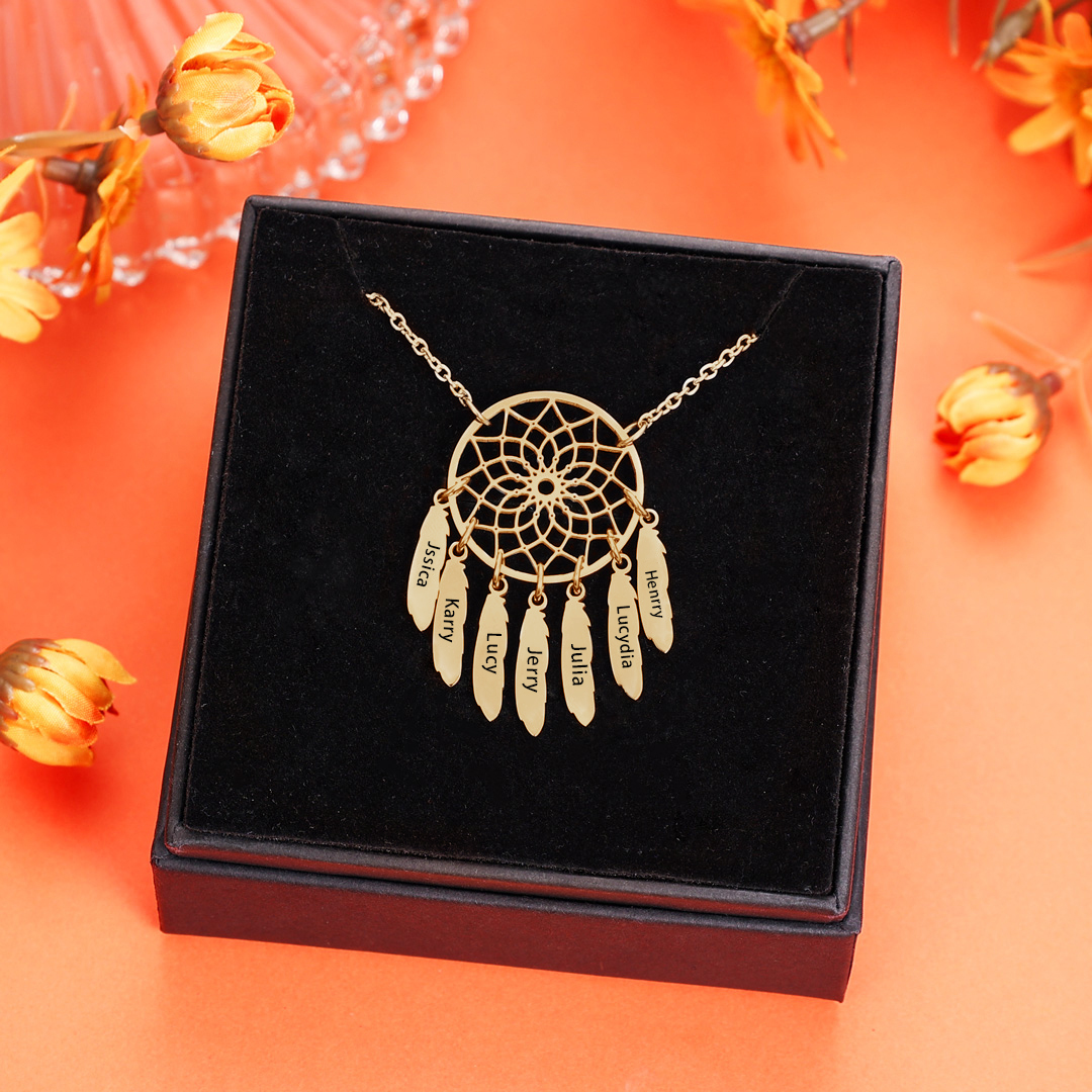 Personalised Retro Dream Catcher Necklace Engraved 7 Names Gift For Women-Jessemade AU