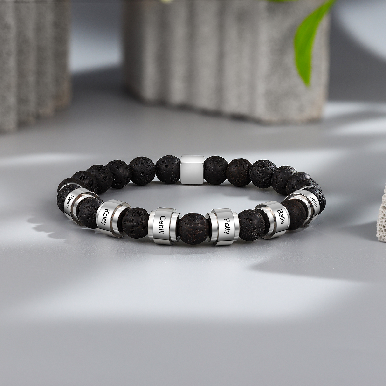Personalised Lava Rock Bracelet with 6 Names Men's Bracelet Gifts For Him-Jessemade AU