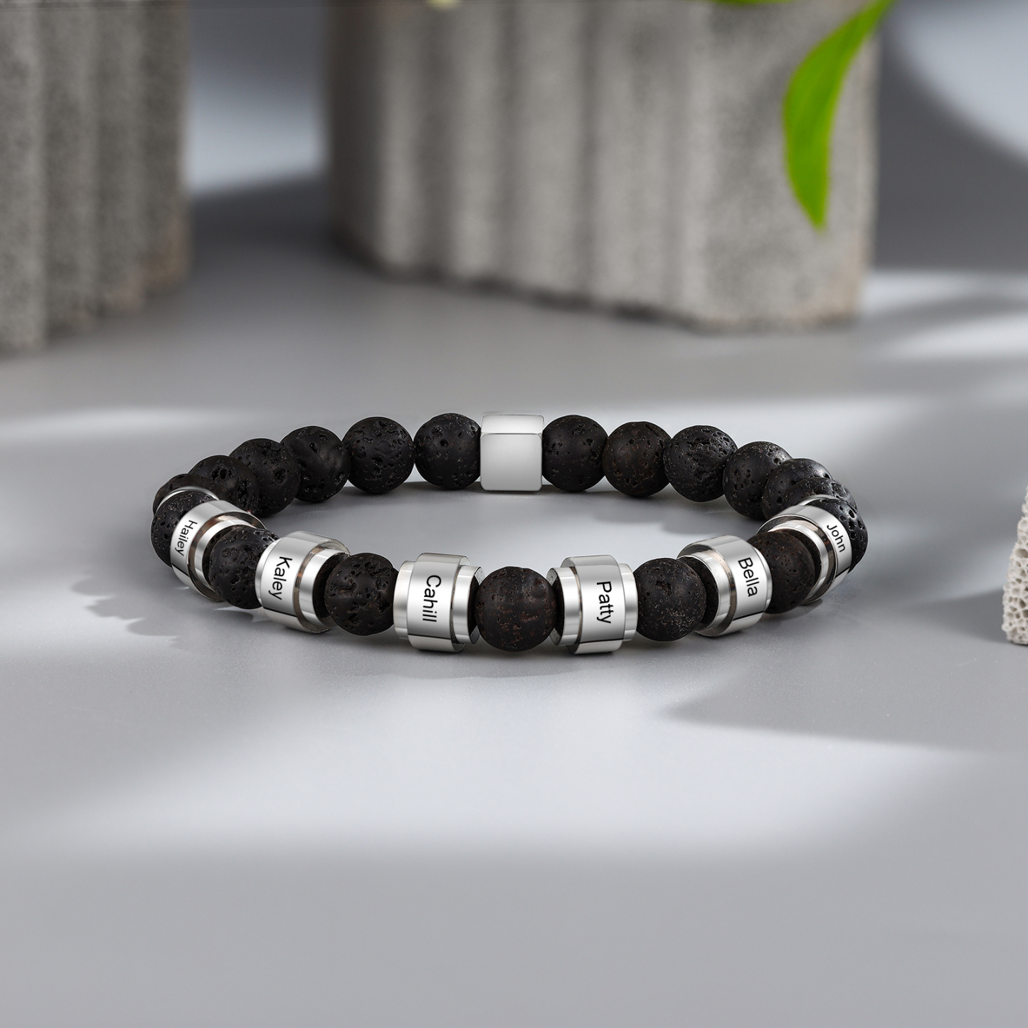 Personalised Lava Rock Bracelet with 6 Names Men's Bracelet Gifts For Him-Jessemade AU