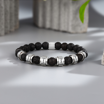 Personalised Lava Rock Bracelet with 6 Names Men's Bracelet Gifts For Him-Jessemade AU