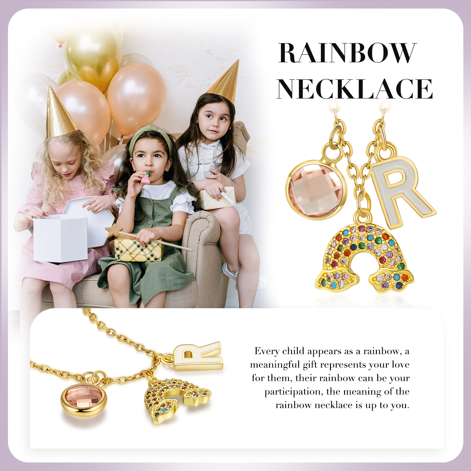Personalised Rainbow Necklace Custom Birthstone and Initial Kid's Necklace-Jessemade AU